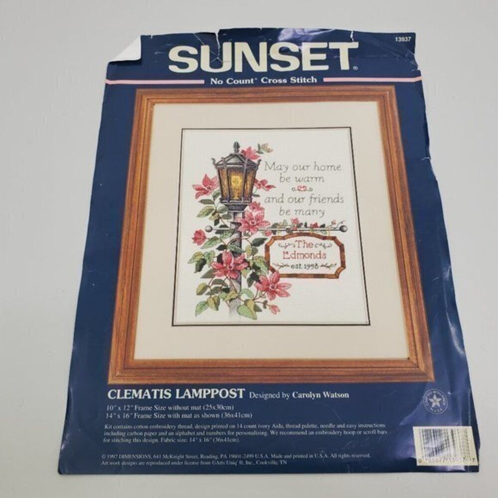 Sunset Cross Stitch Pattern Clematis Lamppost 13937 10 x 12 1997 No Count